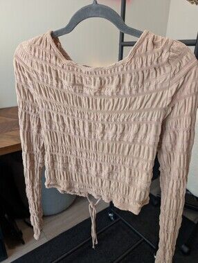 Free People Nude Ruched Long-Sleeve Crop Top
